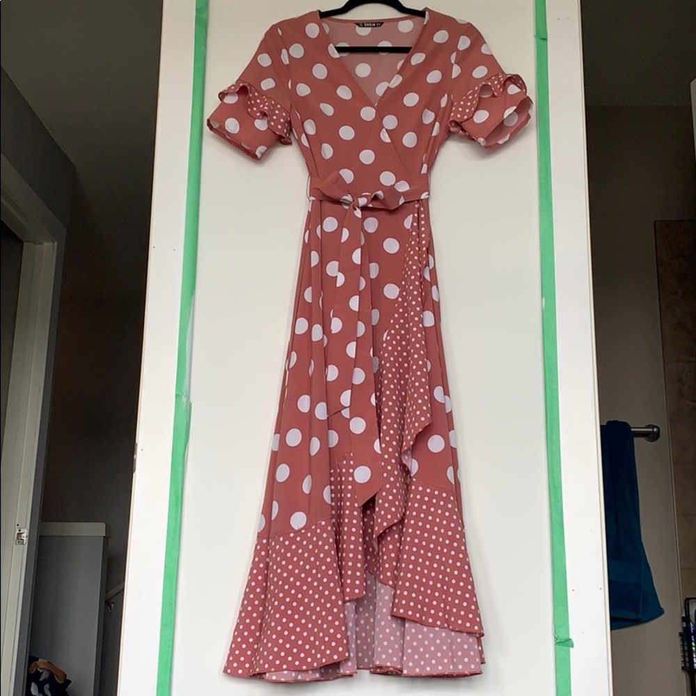 Pink polka dot maxi dress